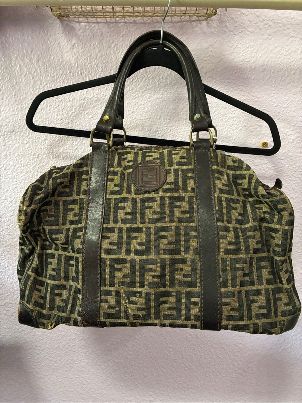 Fendi Brown Monogram Canvas Duffel Bag with Dark Leather Trim